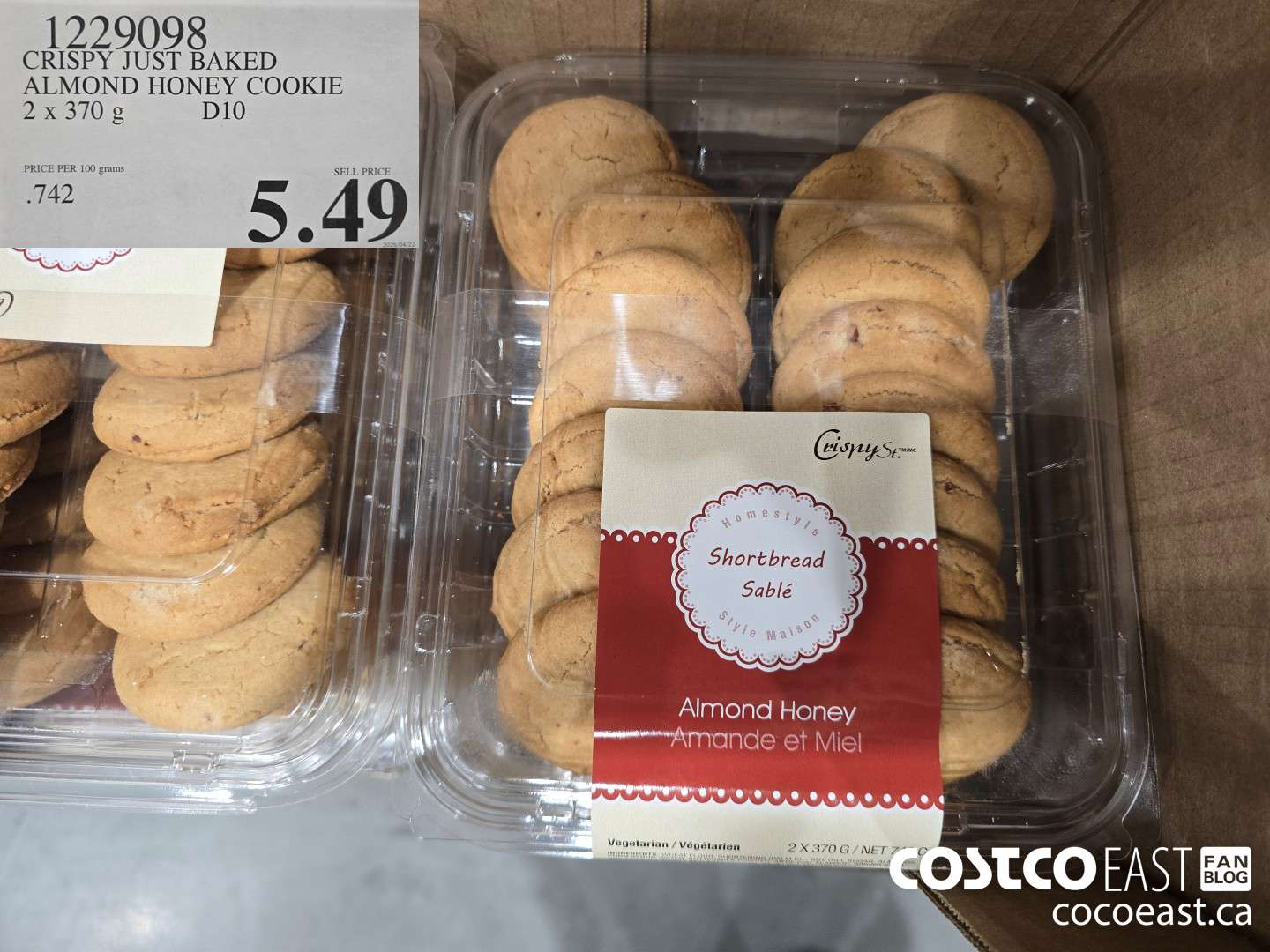 1229098 CRISPY JUST BAKED ALMOND HONEY COOKIE 2 X 370 G $5.49