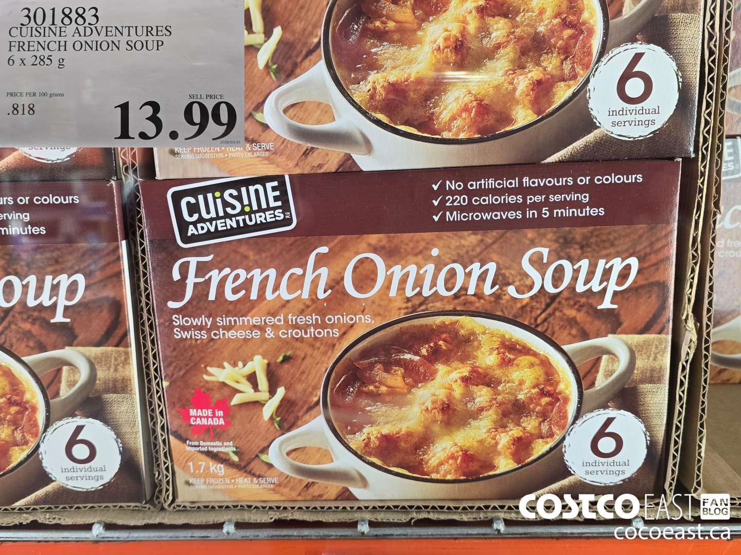 301883 CUISINE ADVENTURES FRENCH ONION SOUP 6 X 285 G $13.99