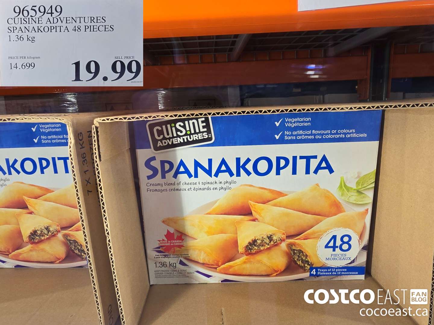 965949 CUISINE ADVENTURES SPANAKOPITA 48 PIECES 1.36 KG $19.99