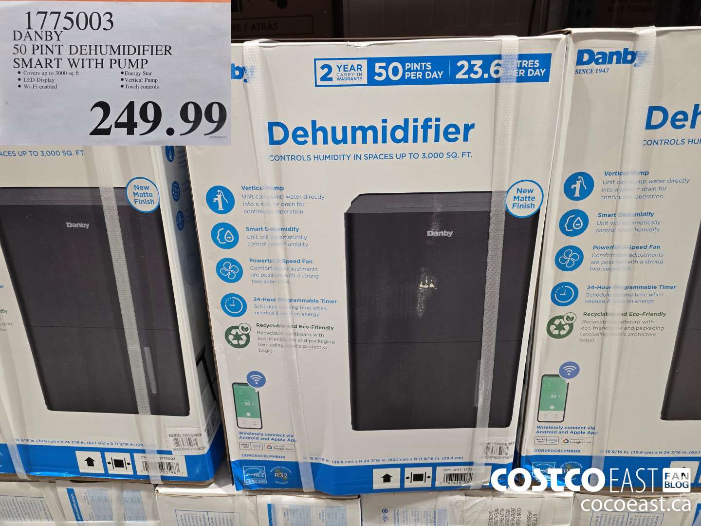 1775003 DANBY 50 PINT SMART DEHUM WITH PUMP $249.99