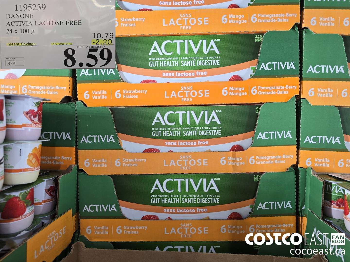 1195239 DANONE ACTIVIA LACTOSE FREE 24 x 100 g ($2.20 INSTANT SAVINGS EXPIRES ON 2025-04-13) $8.59