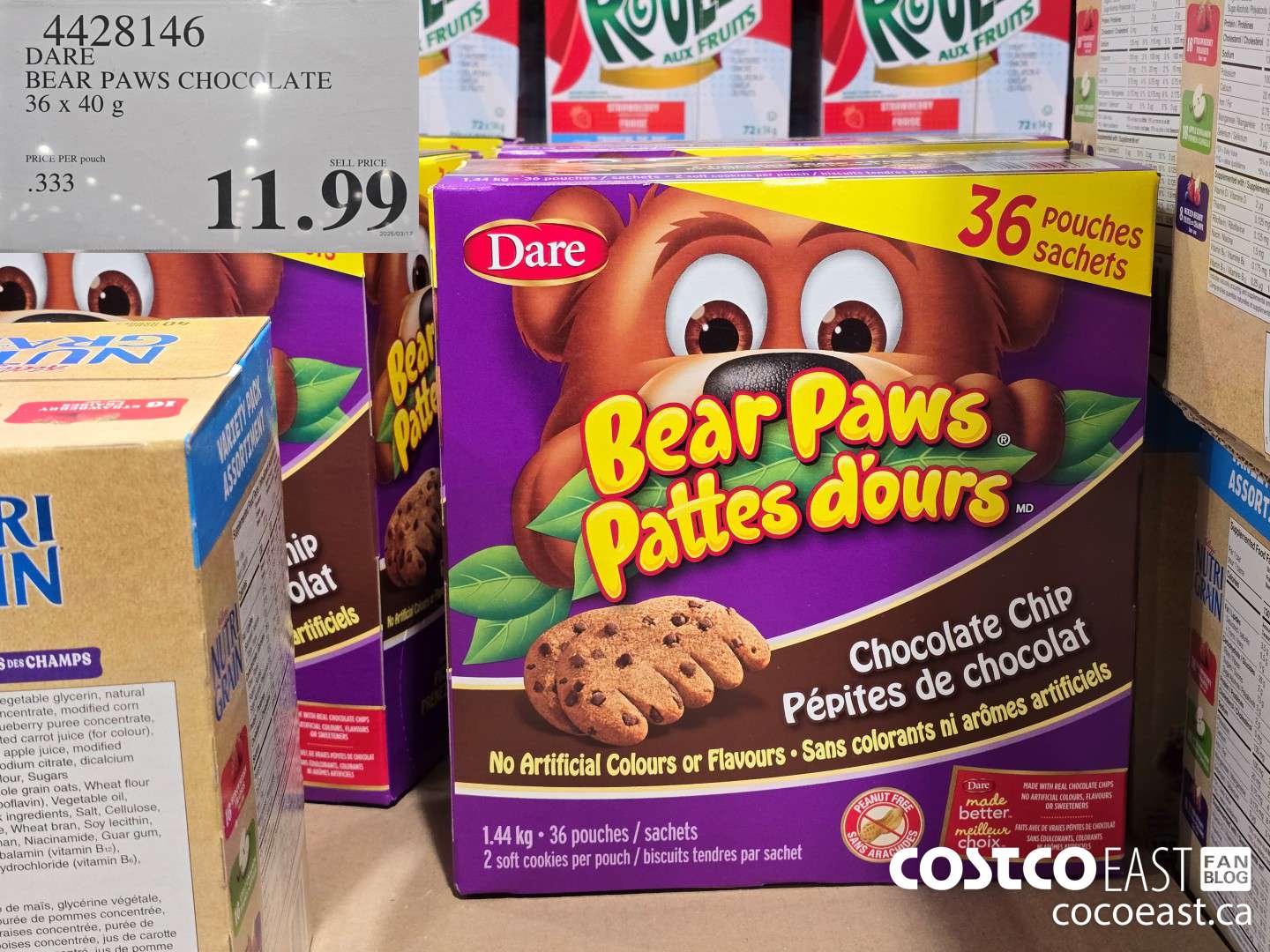4423146 DARE BEAR PAWS CHOCOLATE 36 x 40 g $11.99