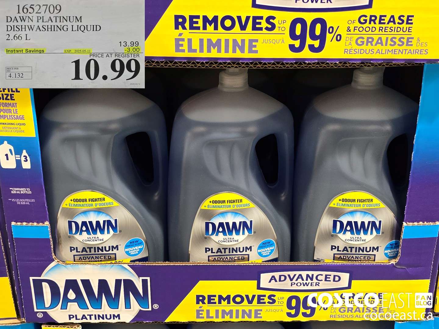 1652709 DAWN PLATINUM DISHWASHER LIQUID 2.66L ($3.00 INSTANT SAVINGS EXPIRES ON 2025-05-11) $10.99