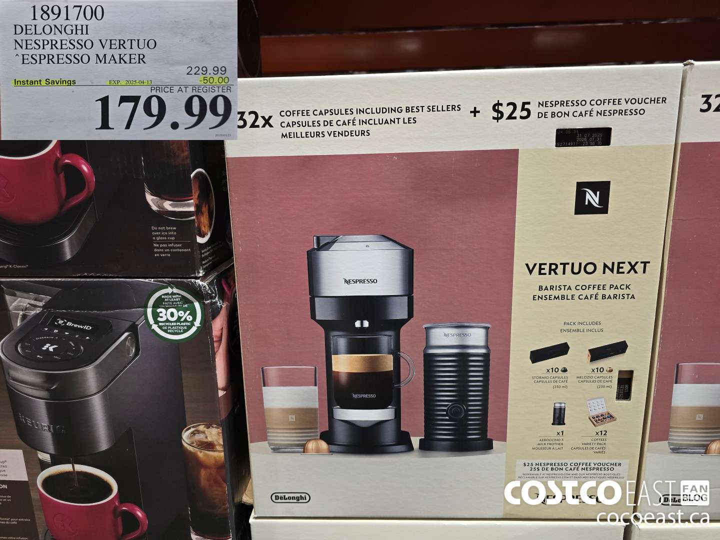 1891700 DELONGHI NESPRESSO VERTUO ESPRESSO MAKER ($50.00 INSTANT SAVINGS EXPIRES ON 2025-04-13) $179.99