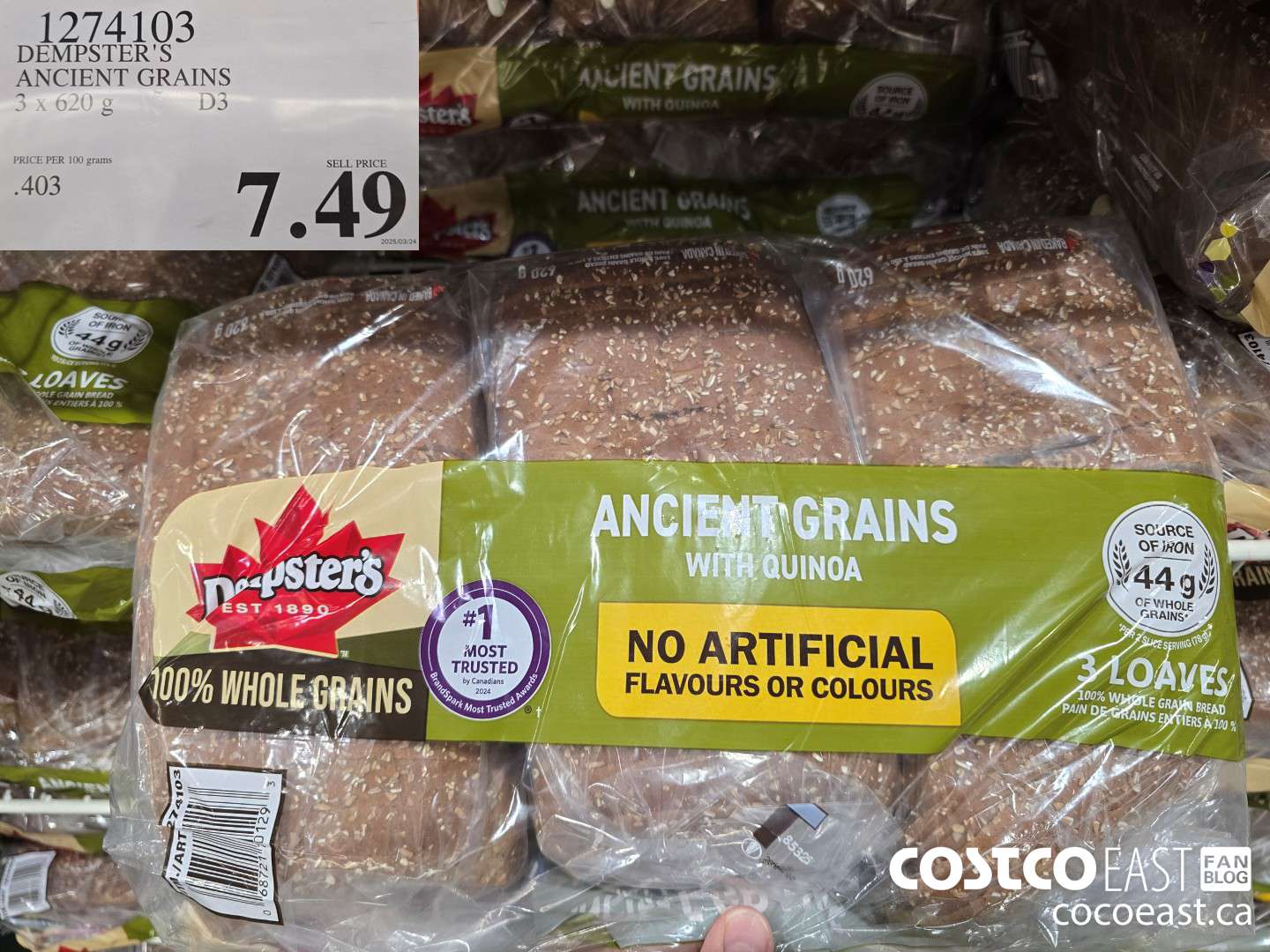 1274103 DEMPSTER'S ANCIENT GRAINS 3 X 620 G $7.49