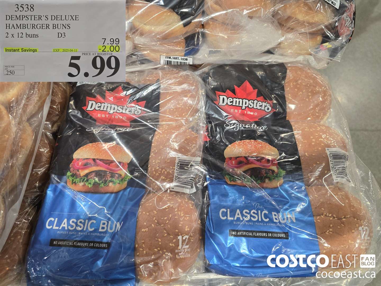 3538 DEMPSTER'S DELUXE HAMBURGER BUNS 2 X 12 BUNS ($2.00 INSTANT SAVINGS EXPIRES ON 2025-04-11) $5.99