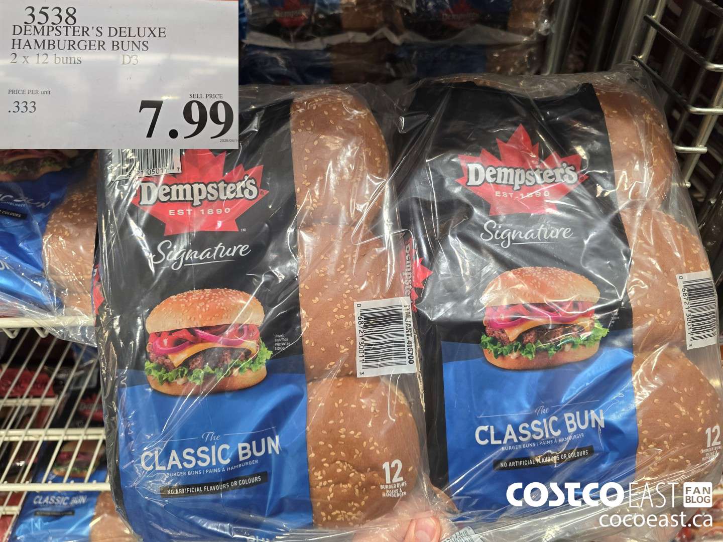 3538 DEMPSTER'S DELUXE HAMBURGER BUNS 2 X 12 BUNS $7.99