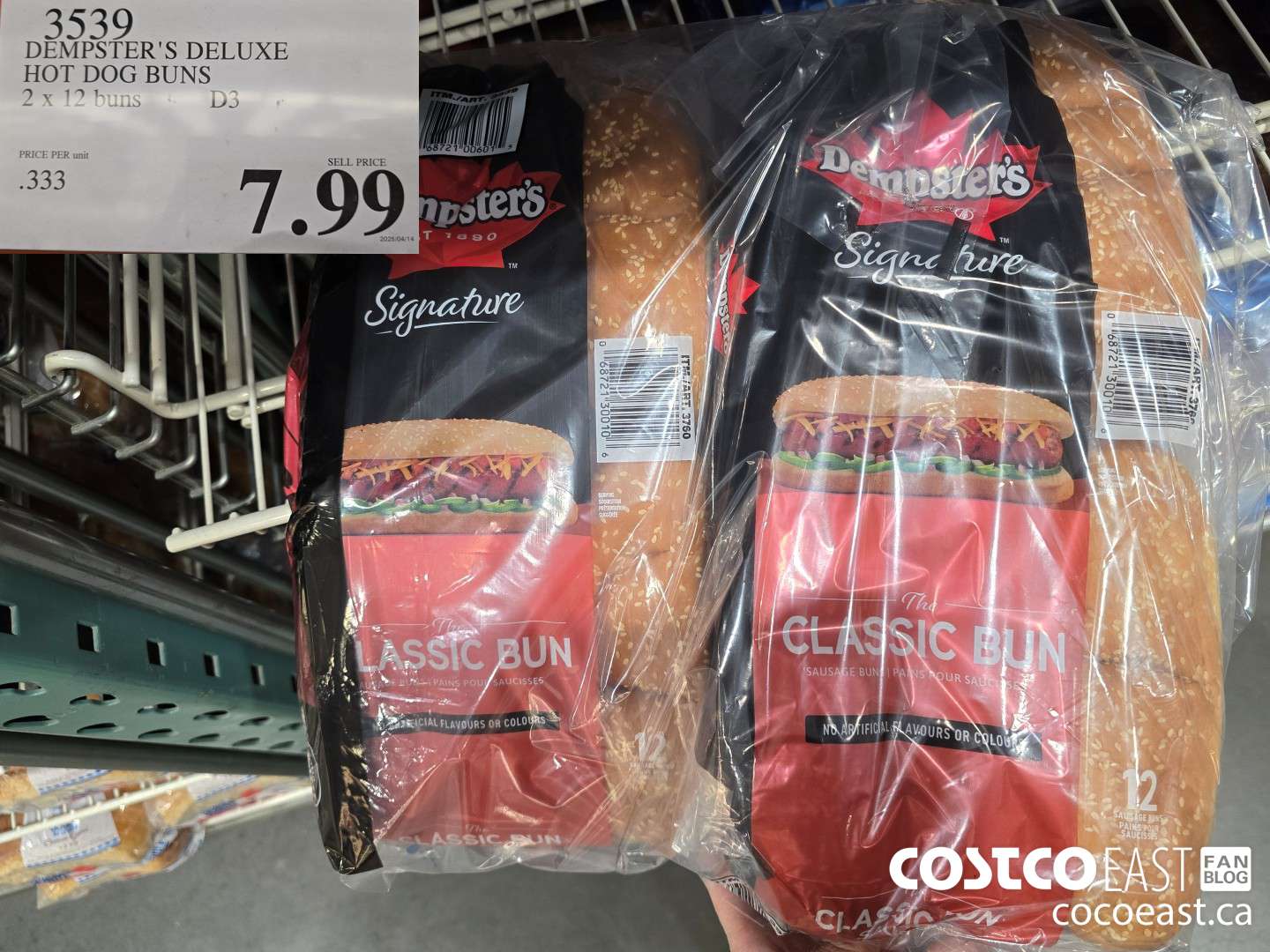 3539 DEMPSTER'S DELUXE HOT DOG BUNS 2 X 12 BUNS $7.99