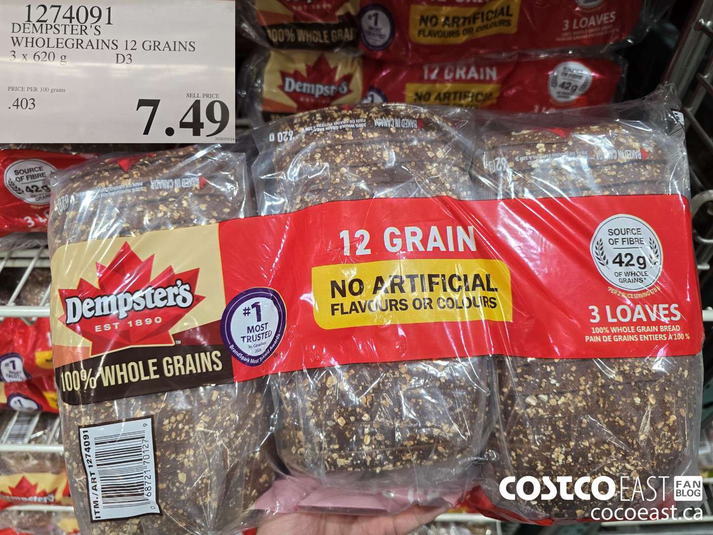 1274091 DEMPSTER'S WHOLEGRAINS 12 GRAINS 3 X 620 G $7.49