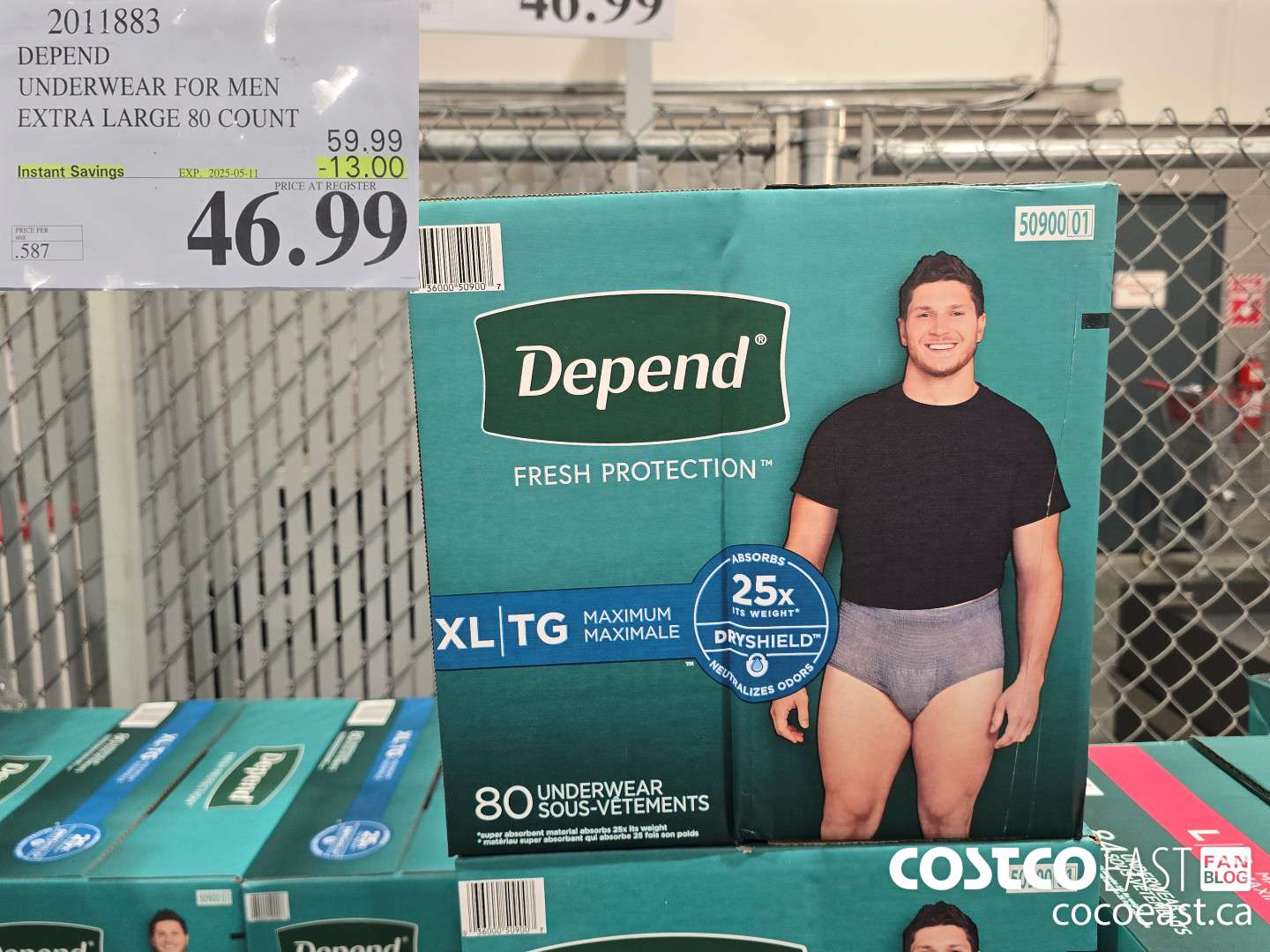 2011883 DEPEND UNDERWEAR FOR MEN EXTRA LARGE 80 COUNT ($13.00 INSTANT SAVINGS EXPIRES ON 2025-05-11) $46.99