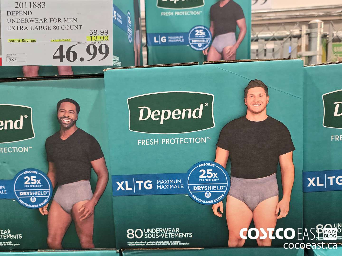 2011883 DEPEND UNDERWEAR FOR MEN EXTRA LARGE 80 COUNT ($13.00 INSTANT SAVINGS EXPIRES ON 2025-05-11) $46.99