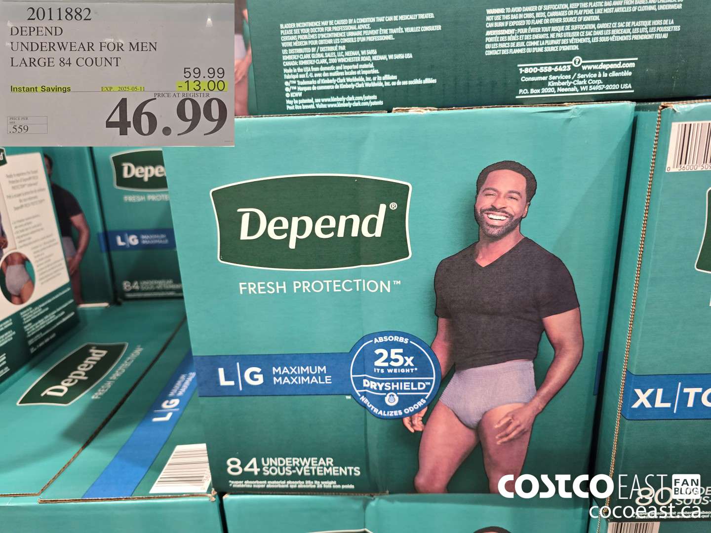 2011882 DEPEND UNDERWEAR FOR MEN LARGE 84 COUNT ($13.00 INSTANT SAVINGS EXPIRES ON 2025-05-11) $46.99