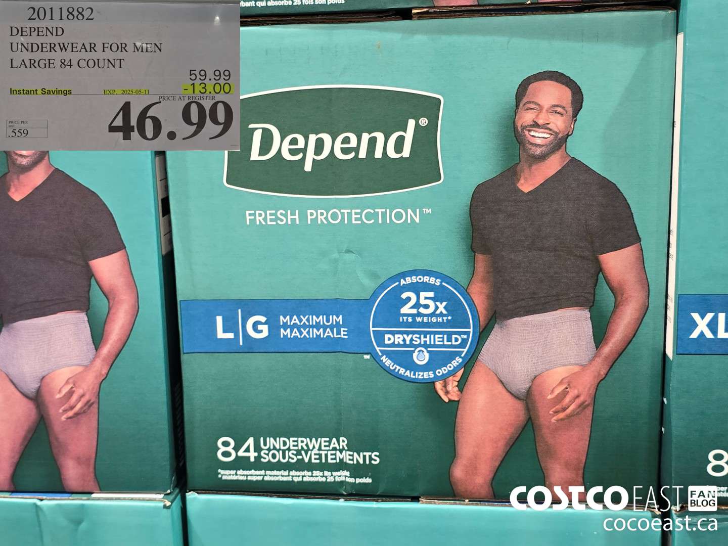 2011882 DEPEND UNDERWEAR FOR MEN LARGE 84 COUNT ($13.00 INSTANT SAVINGS EXPIRES ON 2025-05-11) $46.99