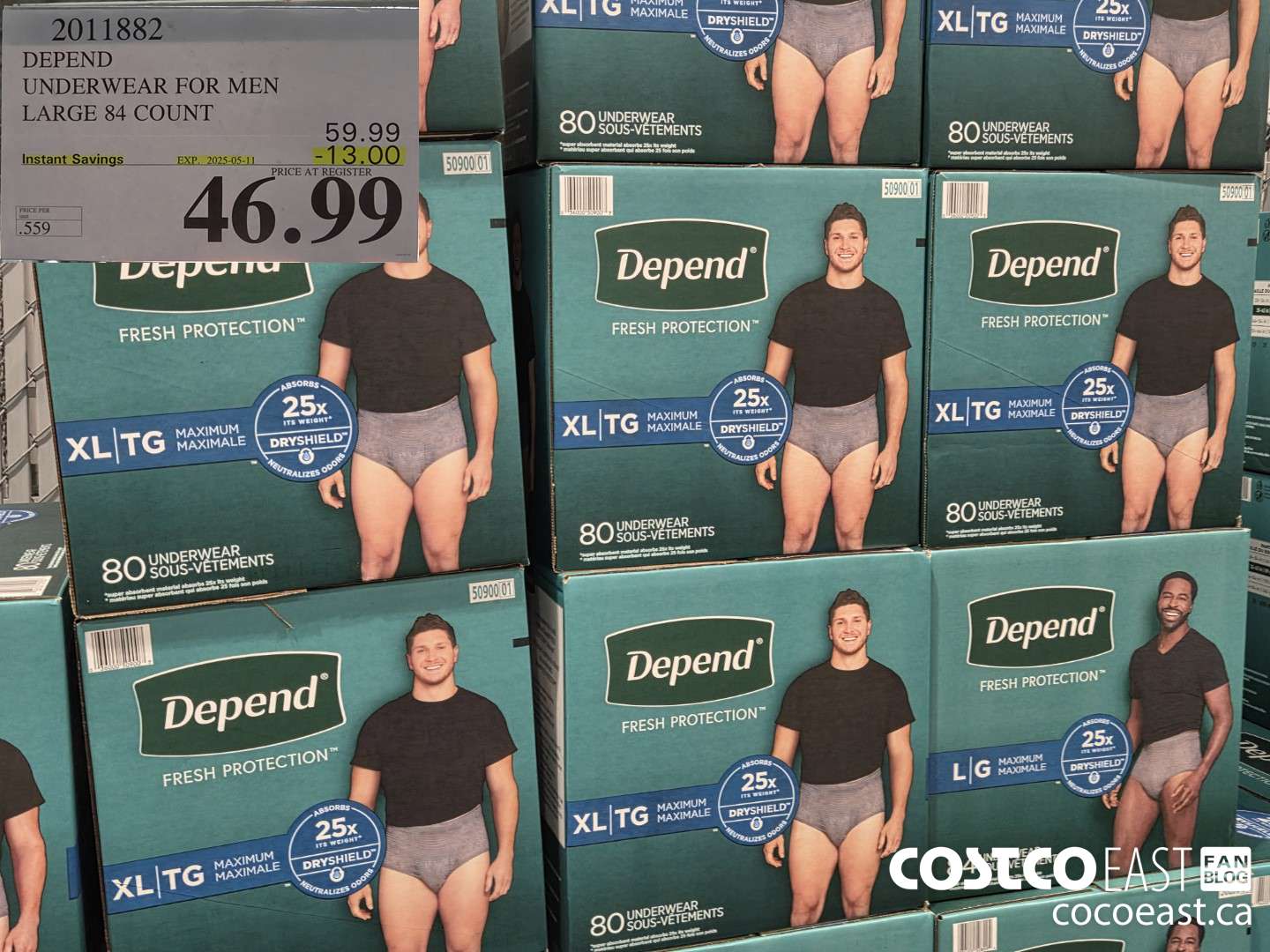 2011882 DEPEND UNDERWEAR FOR MEN LARGE 84 COUNT ($13.00 INSTANT SAVINGS EXPIRES ON 2025-05-11) $46.99