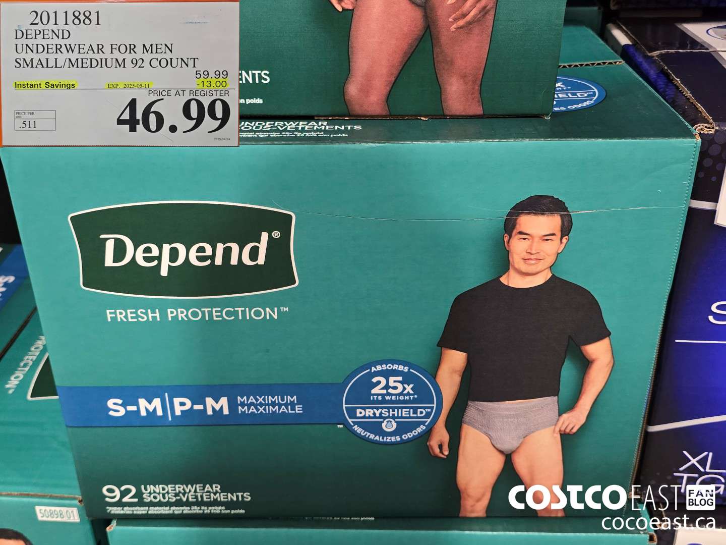 2011881 DEPEND UNDERWEAR FOR MEN SMALL/MEDIUM 92 COUNT ($13.00 INSTANT SAVINGS EXPIRES ON 2025-05-11) $46.99