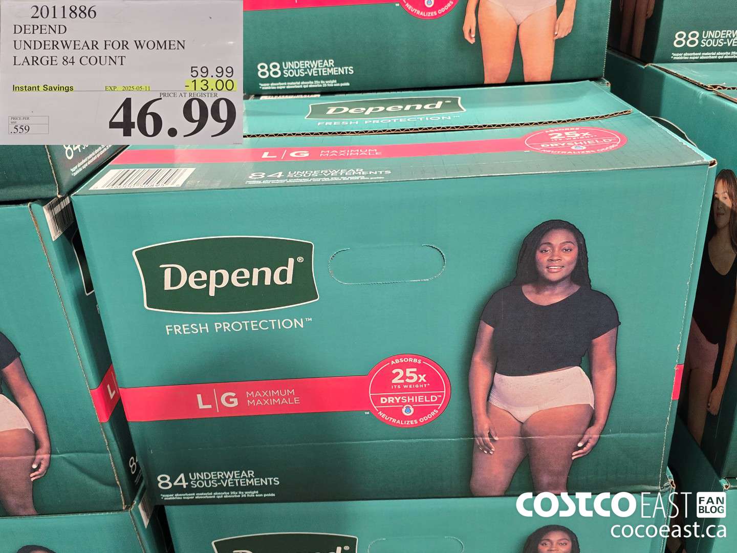 2011886 DEPEND UNDERWEAR FOR WOMEN LARGE 84 COUNT ($13.00 INSTANT SAVINGS EXPIRES ON 2025-05-11) $46.99