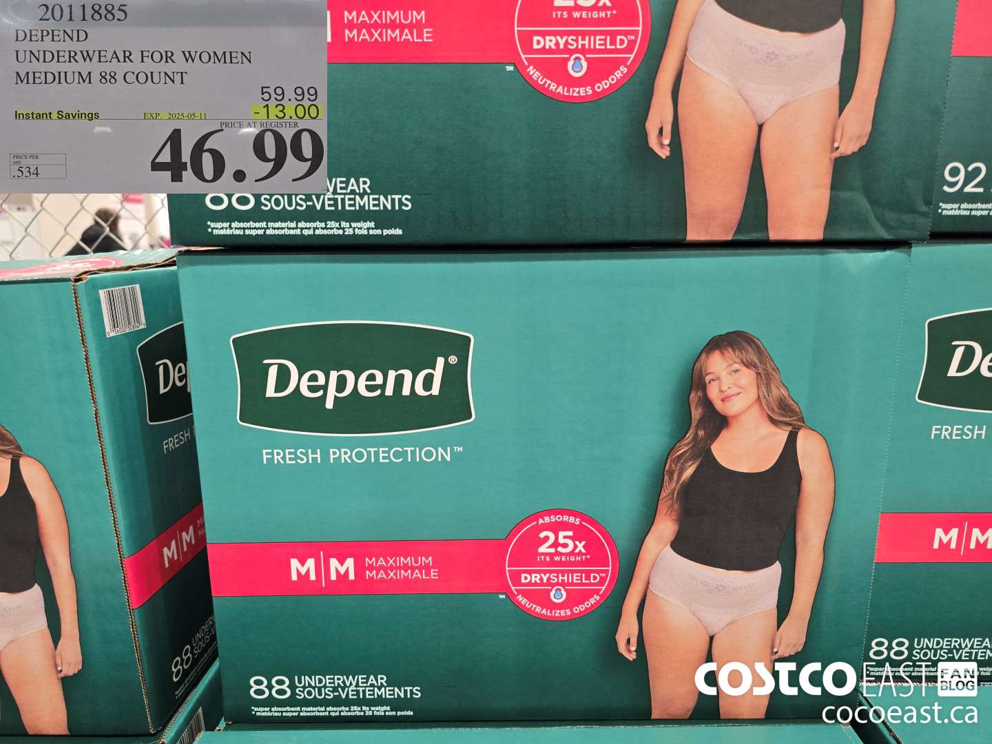 2011885 DEPEND UNDERWEAR FOR WOMEN MEDIUM 88 COUNT ($13.00 INSTANT SAVINGS EXPIRES ON 2025-05-11) $46.99