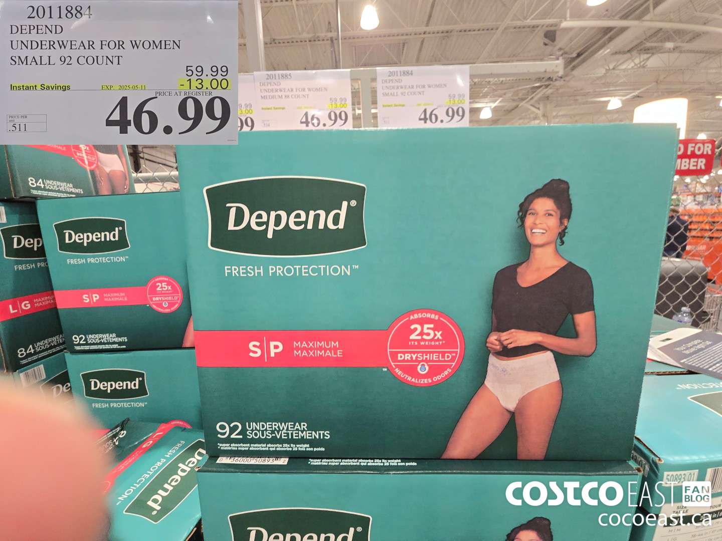 2011884 DEPEND UNDERWEAR FOR WOMEN SMALL 92 COUNT ($13.00 INSTANT SAVINGS EXPIRES ON 2025-05-11) $46.99