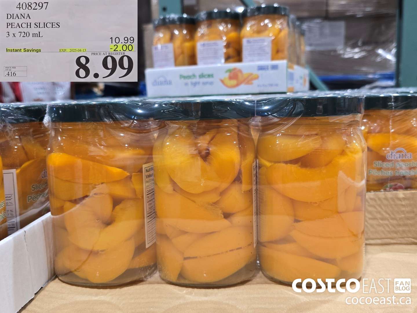 408297 DIANA'S PEACH SLICES 3 x 720 mL ($2.00 INSTANT SAVINGS EXPIRES ON 2025-04-13) $8.99