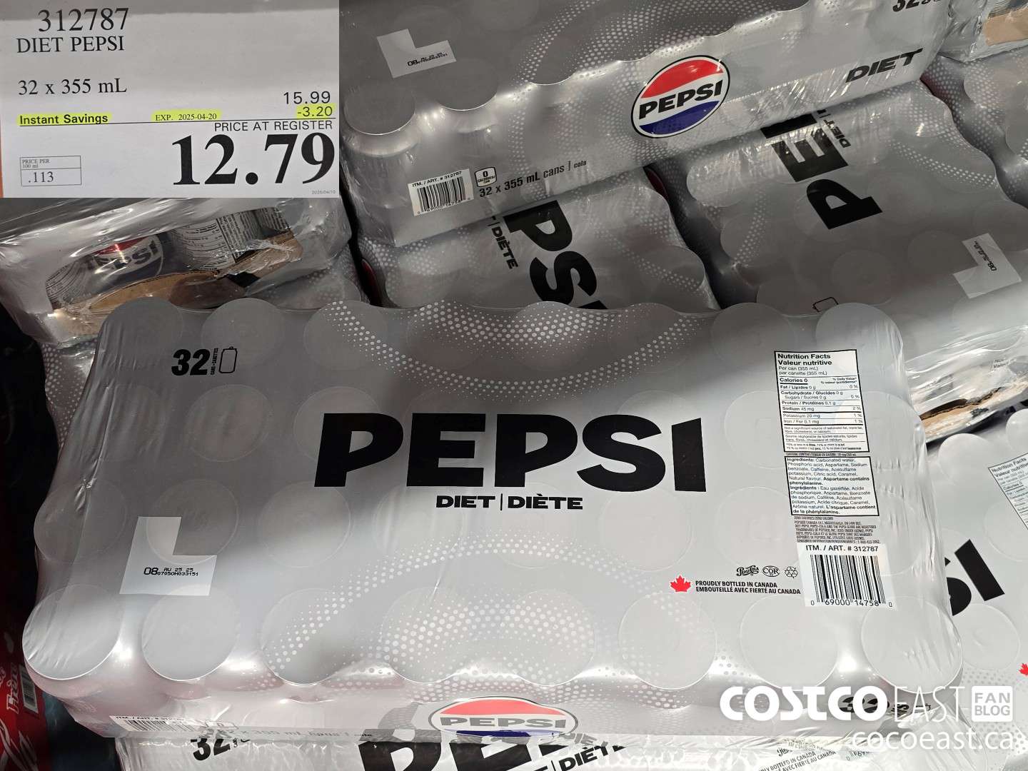 312787 DIET PEPSI 32 X 355 ML ($3.20 INSTANT SAVINGS EXPIRES ON 2025-04-20) $12.79