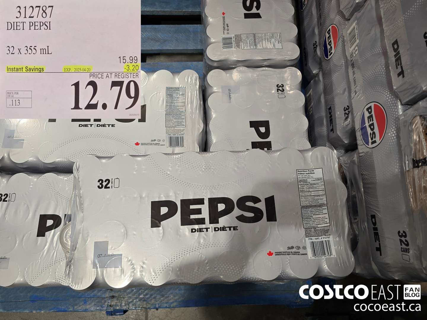 312787 DIET PEPSI 32 X 355 ML ($3.20 INSTANT SAVINGS EXPIRES ON 2025-04-20) $12.79