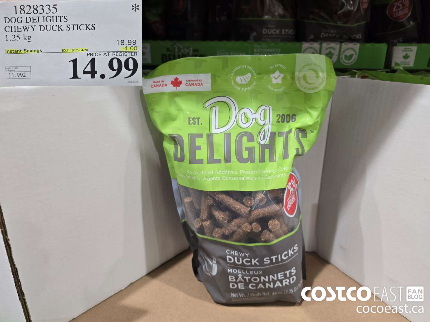 1828335 DOG DELIGHTS CHEWY DUCK STICKS 1.25 KG ($4.00 INSTANT SAVINGS EXPIRES ON 2025-04-20) $14.99