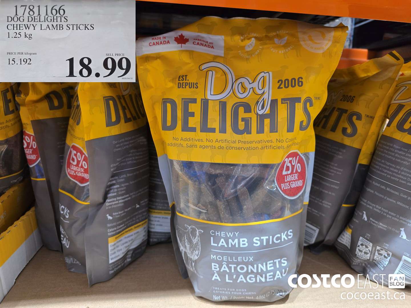1781166 DOG DELIGHTS CHEWY LAMB STICKS 1.25 KG $18.99