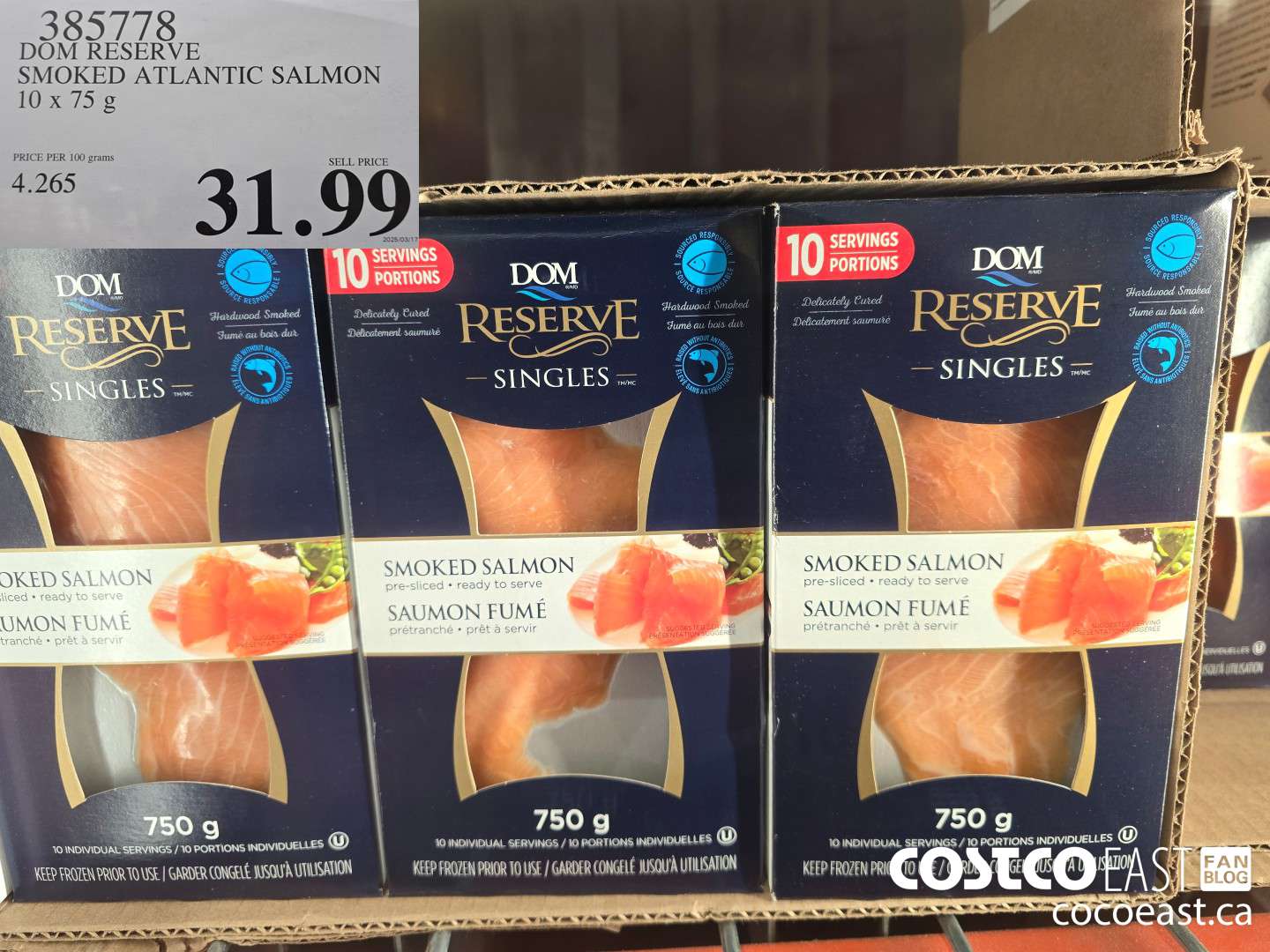 385778 DOM RESERVE SMOKED ATLANTIC SALMON 10 x 75 g $31.99