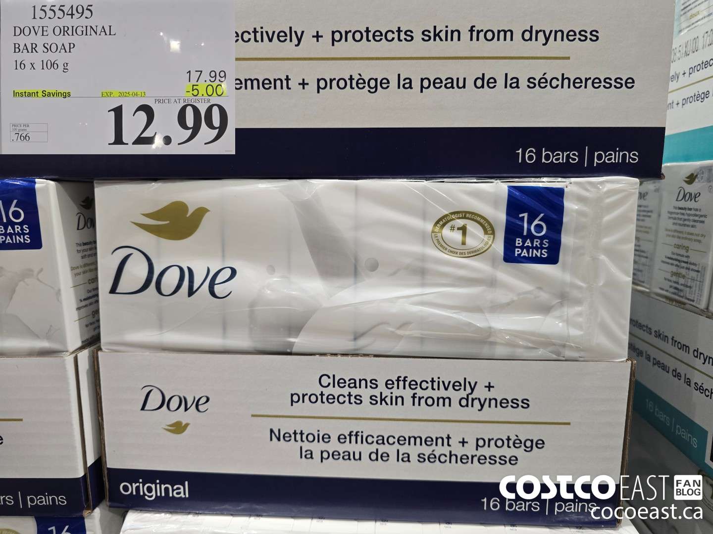 1555495 DOVE BAR SOAP ORIGINAL 16 x 106 g ($5.00 INSTANT SAVINGS EXPIRES ON 2025-04-13) $12.99