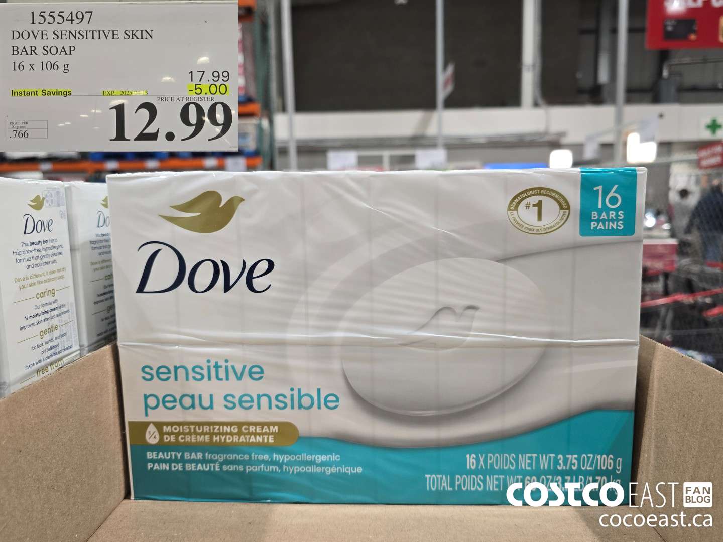 1555497 DOVE BAR SOAP SENSITIVE 16 x 106 g ($5.00 INSTANT SAVINGS EXPIRES ON 2025-04-13) $12.99