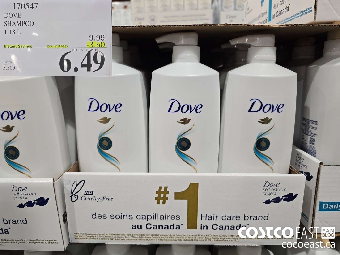 170547 DOVE SHAMPOO 1.18 L ($3.50 INSTANT SAVINGS EXPIRES ON 2025-04-13) $6.49