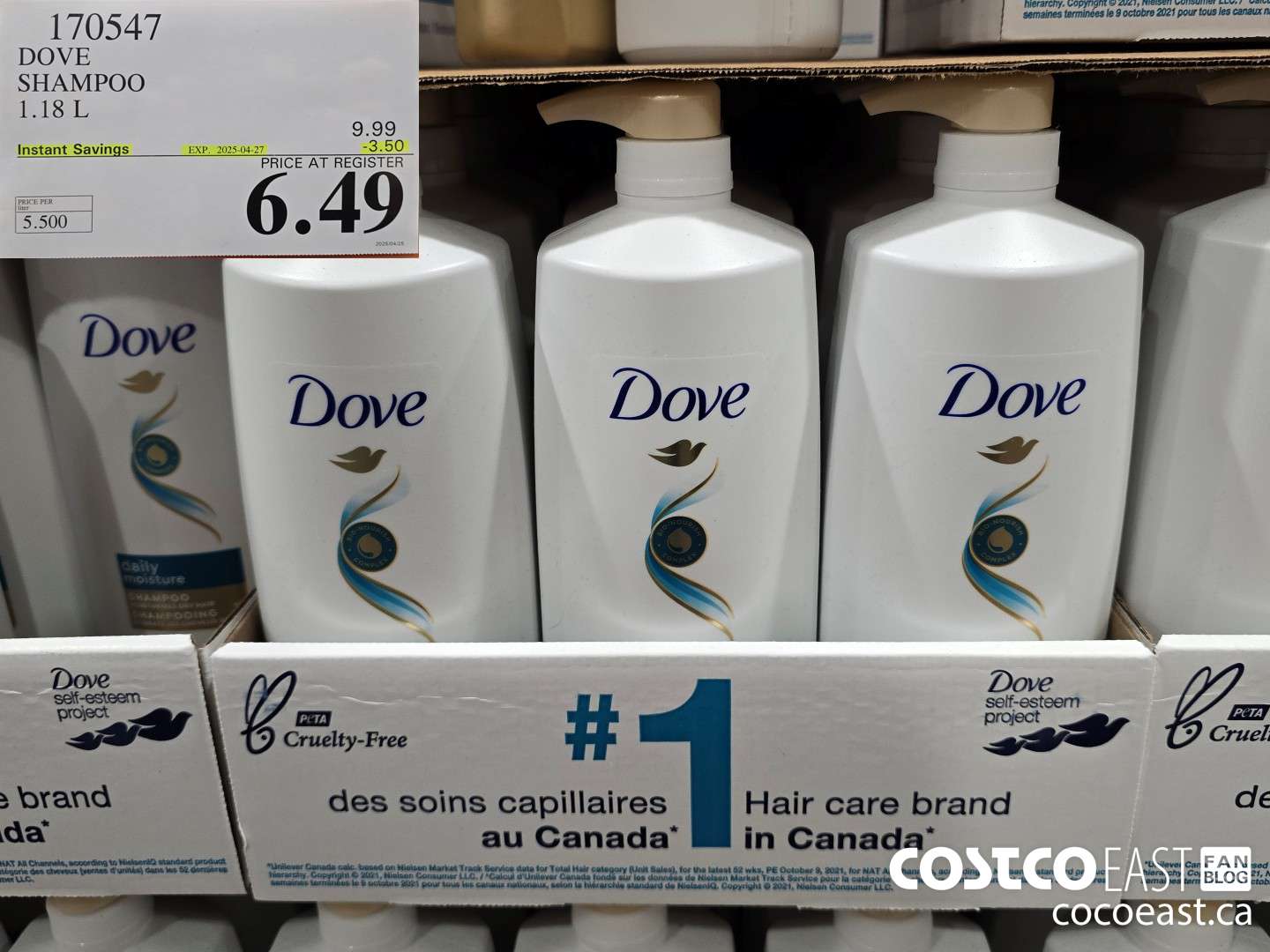 170547 DOVE SHAMPOO 1.18 L ($3.50 INSTANT SAVINGS EXPIRES ON 2025-04-27) $6.49