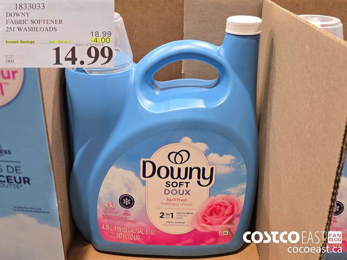 1833033 DOWNY FABRIC SOFTENER 251 WASHLOADS ($4.00 INSTANT SAVINGS EXPIRES ON 2025-05-11) $14.99