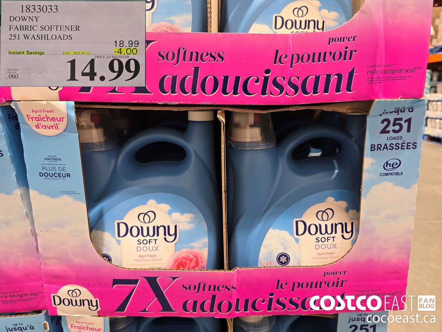 1833033 DOWNY FABRIC SOFTENER 251 WASHLOADS ($4.00 INSTANT SAVINGS EXPIRES ON 2025-05-11) $14.99