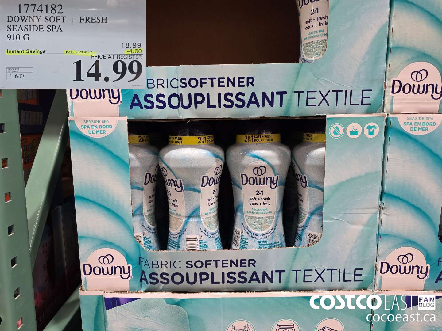 1774182 DOWNY SOFT + FRESH SEASIDE SPA 910 G ($4.00 INSTANT SAVINGS EXPIRES ON 2025-04-13) $14.99