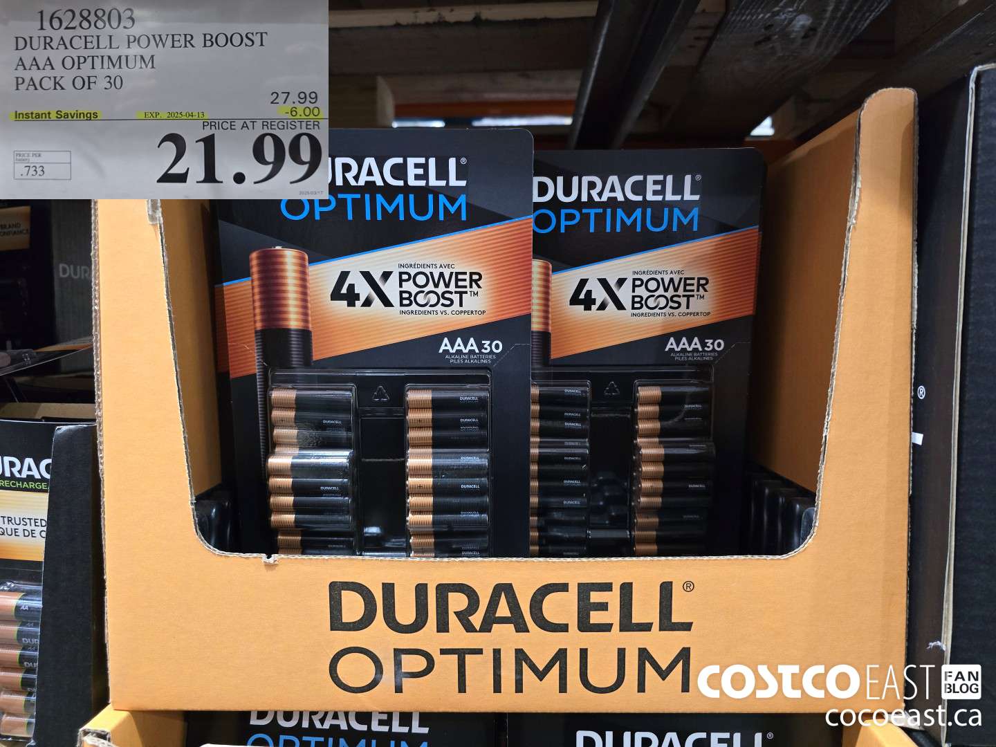 1628803 DURACELL POWER BOOST AAA OPTIMUM PACK OF 30 ($6.00 INSTANT SAVINGS EXPIRES ON 2025-04-13) $21.99