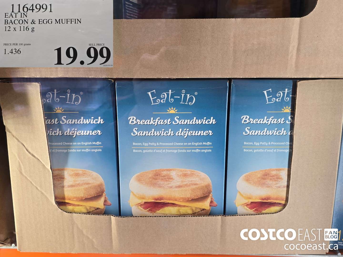 1164991 EAT IN BACON & EGG MUFFIN 12 X 116 G $19.99
