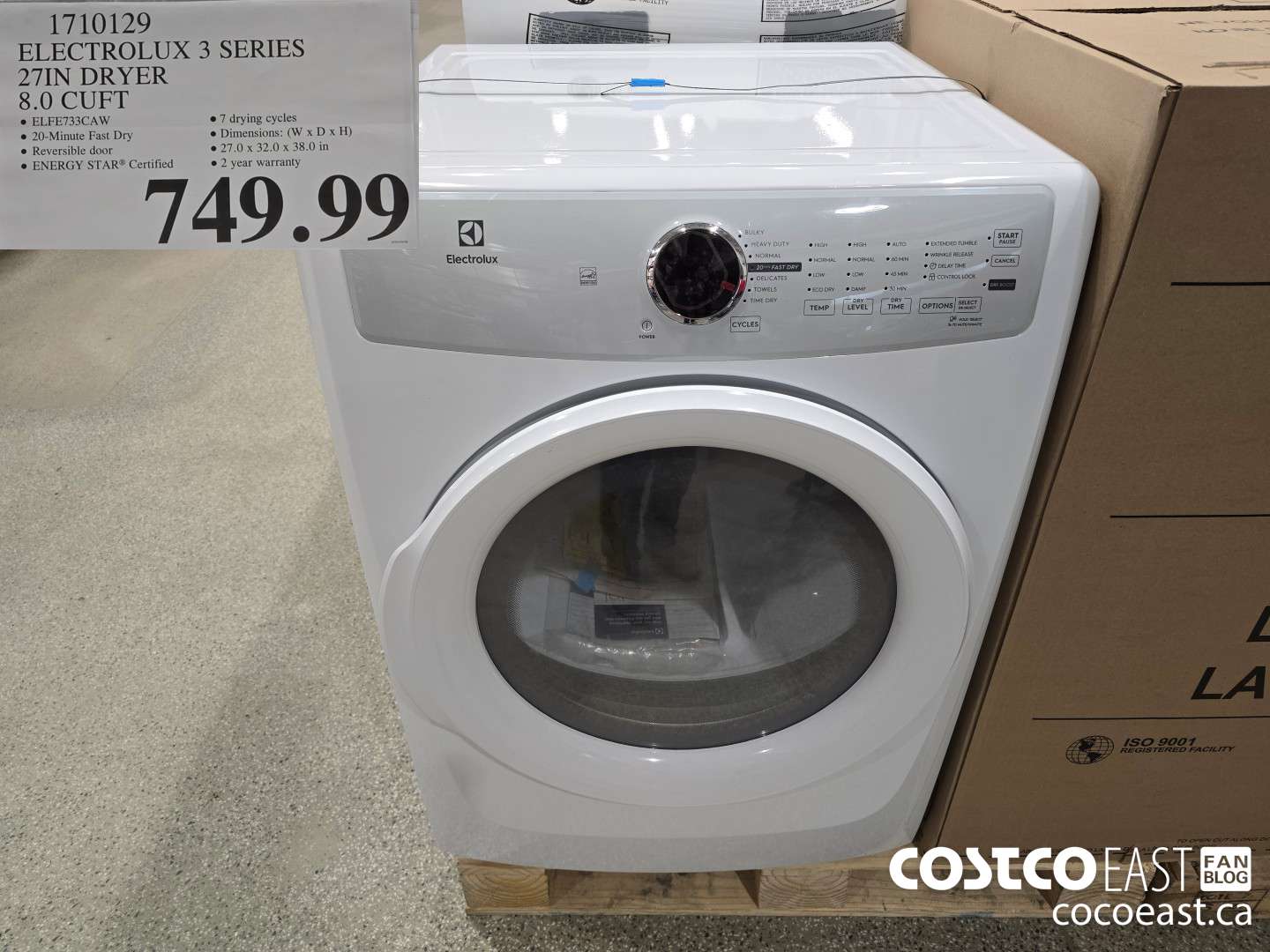 1710129 ELECTROLUX 3 SERIES 27 IN DRYER 8.0 CUFT $749.99