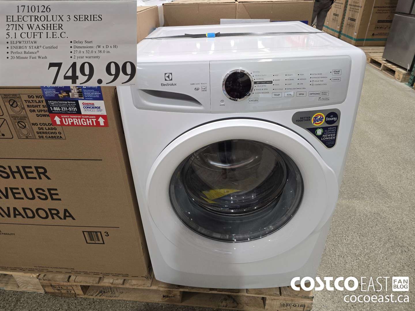 1710126 ELECTROLUX 3 SERIES 27 IN WASHER 5.1 CUFT I.E.C. $749.99