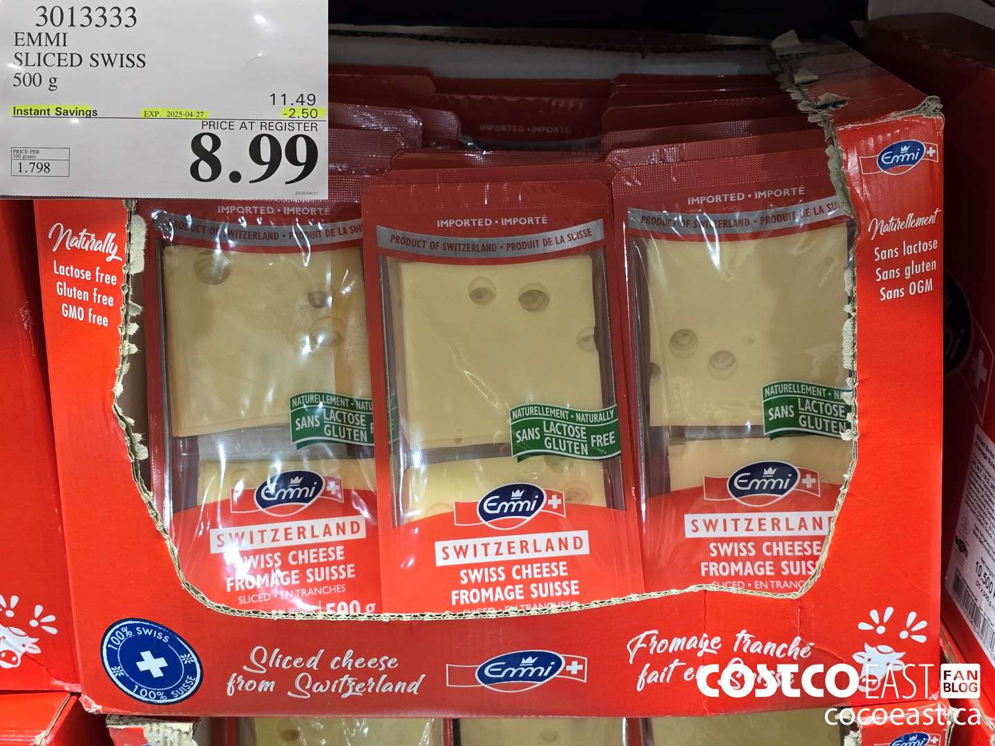 3013333 EMMI SLICED SWISS 500 g ($2.50 INSTANT SAVINGS EXPIRES ON 2025-04-27) $8.99