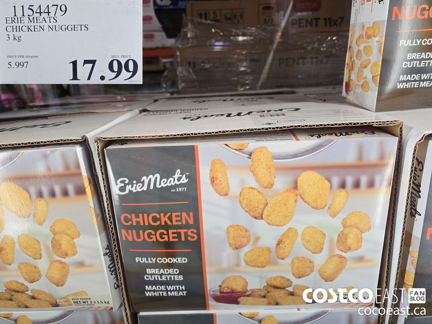 1154479 ERIE MEATS CHICKEN NUGGETS 3 kg $17.99