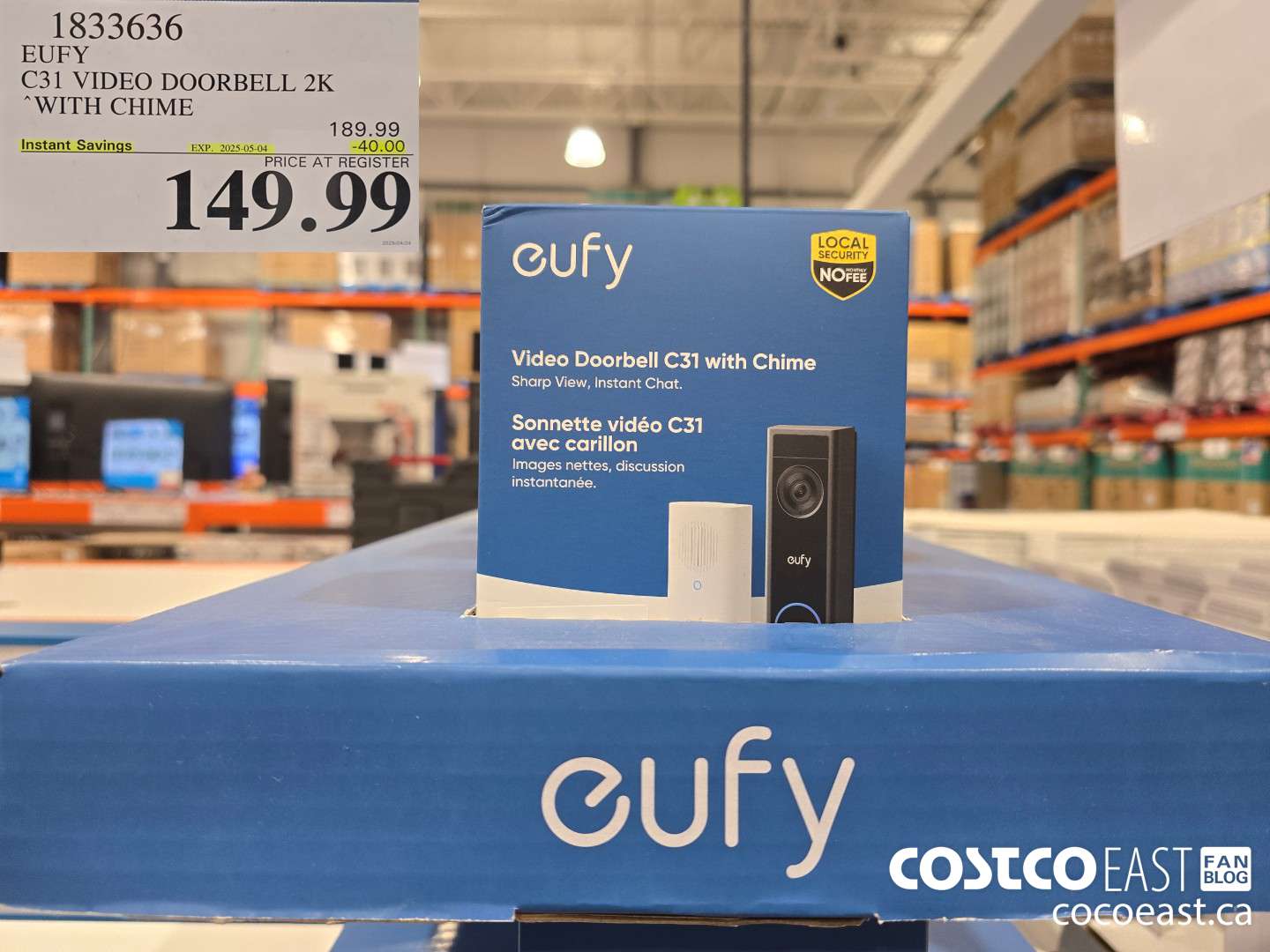 1833636 EUFY C31 VIDEO DOORBELL 2K WITH CHIME ($40.00 INSTANT SAVINGS EXPIRES ON 2025-05-04) $149.99