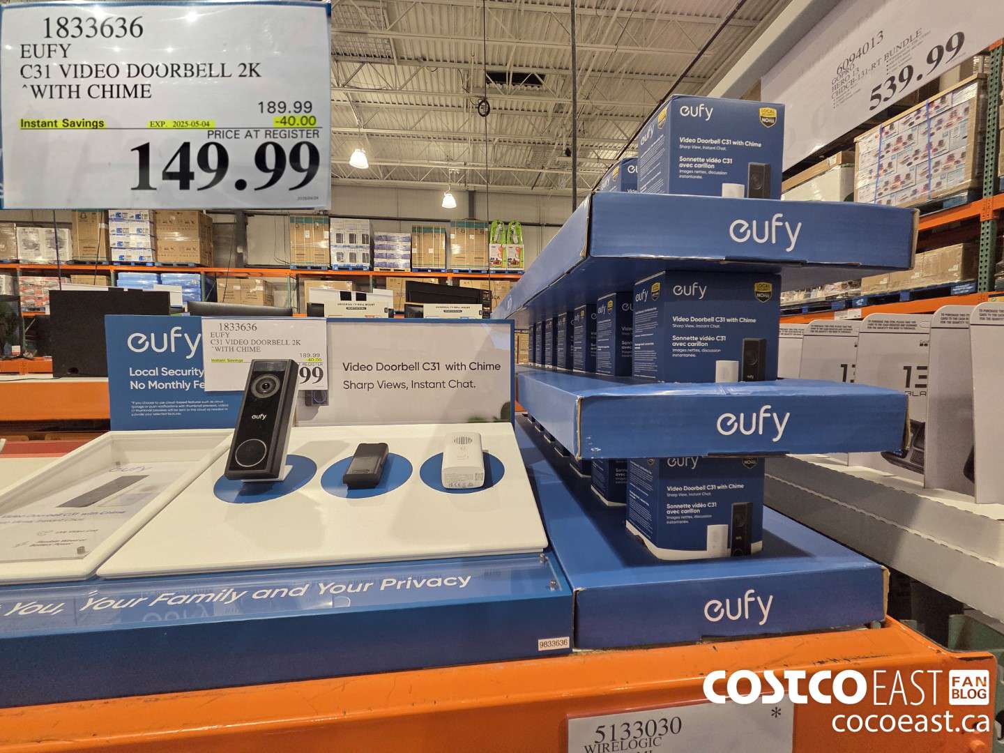 1833636 EUFY C31 VIDEO DOORBELL 2K WITH CHIME ($40.00 INSTANT SAVINGS EXPIRES ON 2025-05-04) $149.99