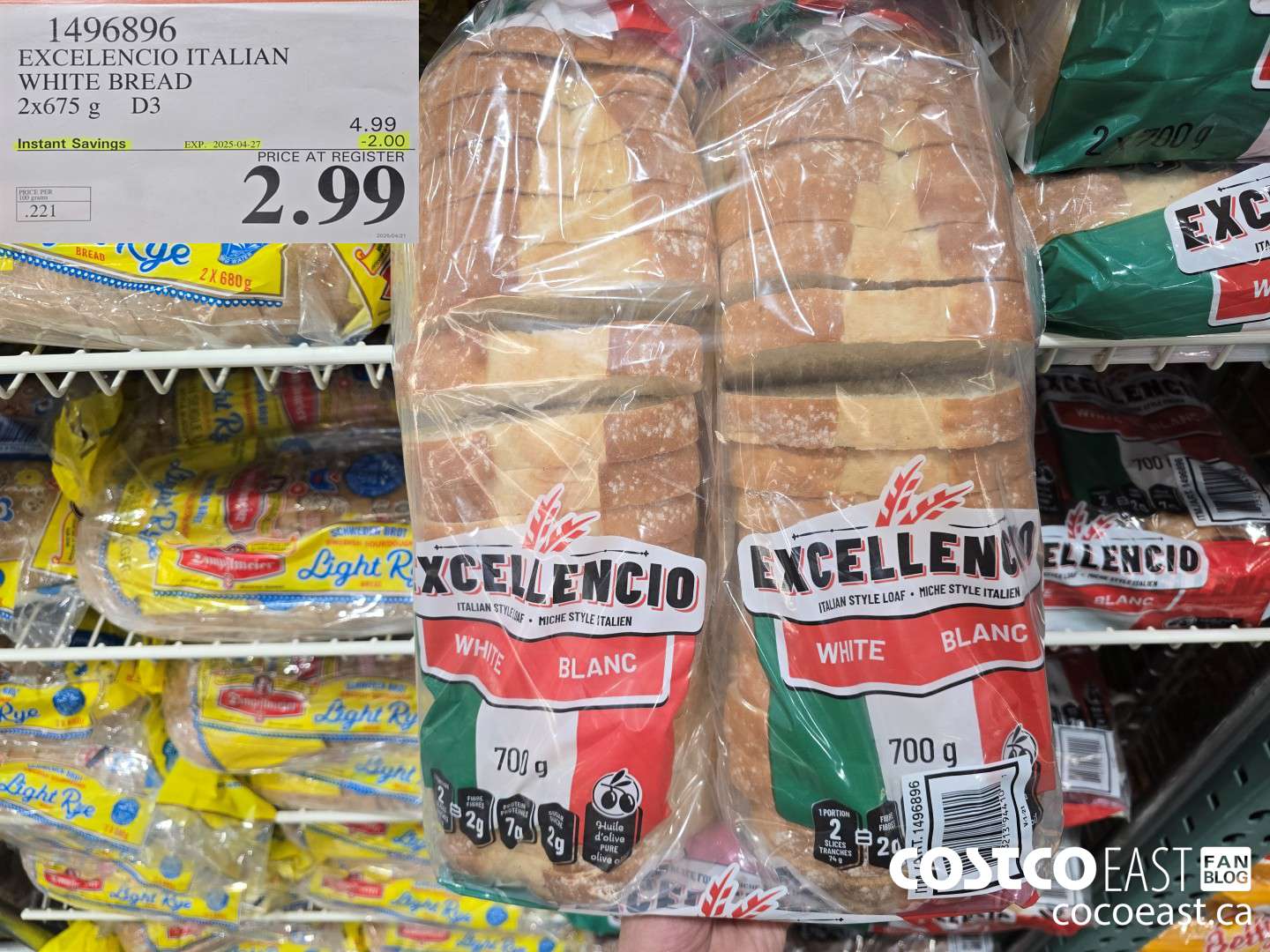 1496896 EXCELENCIO ITALIAN WHITE BREAD 2 X 675 G ($2.00 INSTANT SAVINGS EXPIRES ON 2025-04-27) $2.99