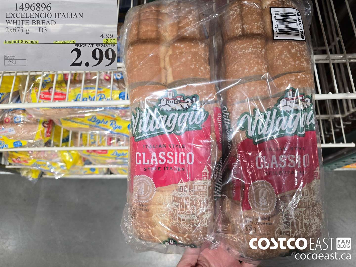 1496896 EXCELENCIO ITALIAN WHITE BREAD 2 X 675 G ($2.00 INSTANT SAVINGS EXPIRES ON 2025-04-27) $2.99