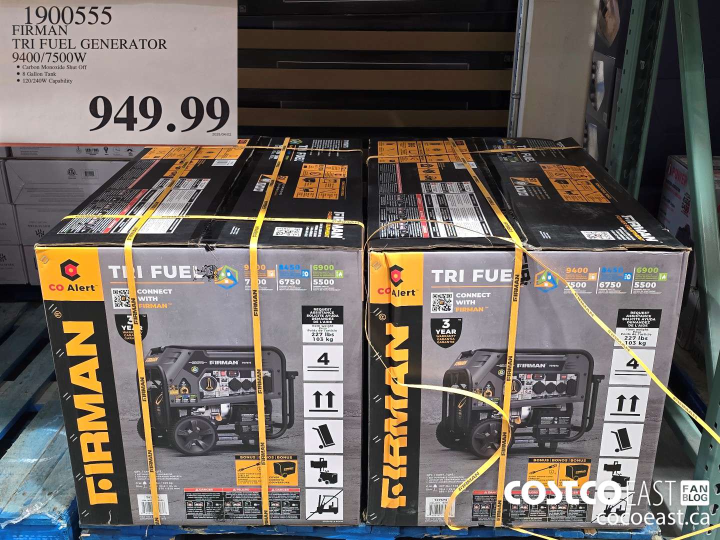 1900555 FIRMAN TRI FUEL GENERATOR 9400/7500W $949.99