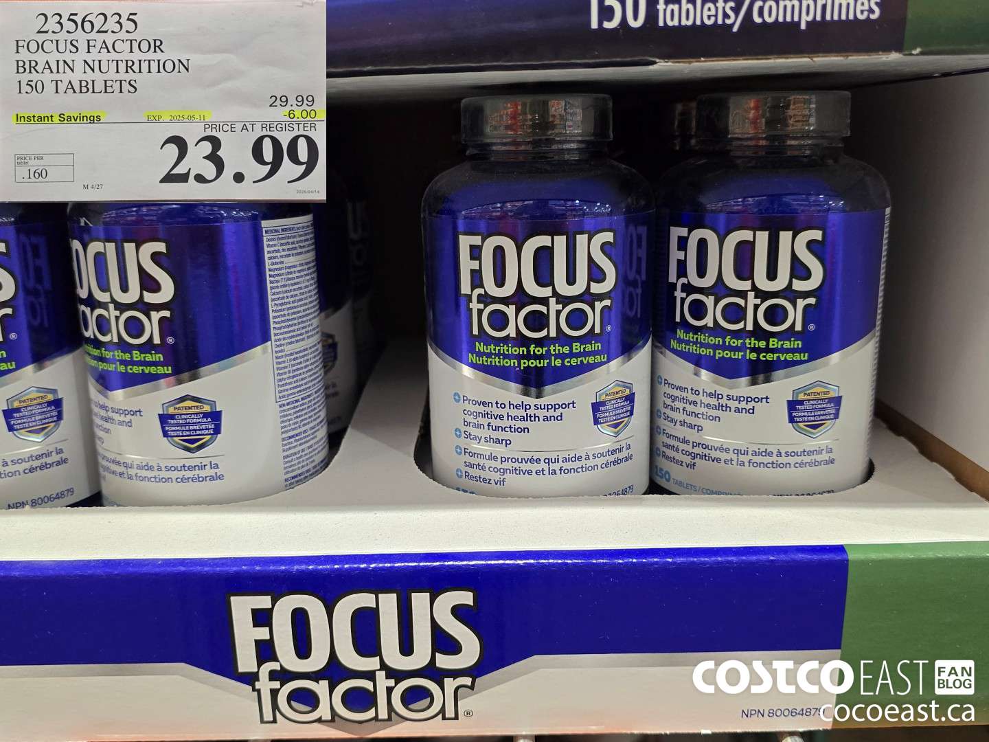 2356235 FOCUS FACTOR BRAIN NUTRIOTION 150 TABLETS ($6.00 INSTANT SAVINGS EXPIRES ON 2025-05-11) $23.99