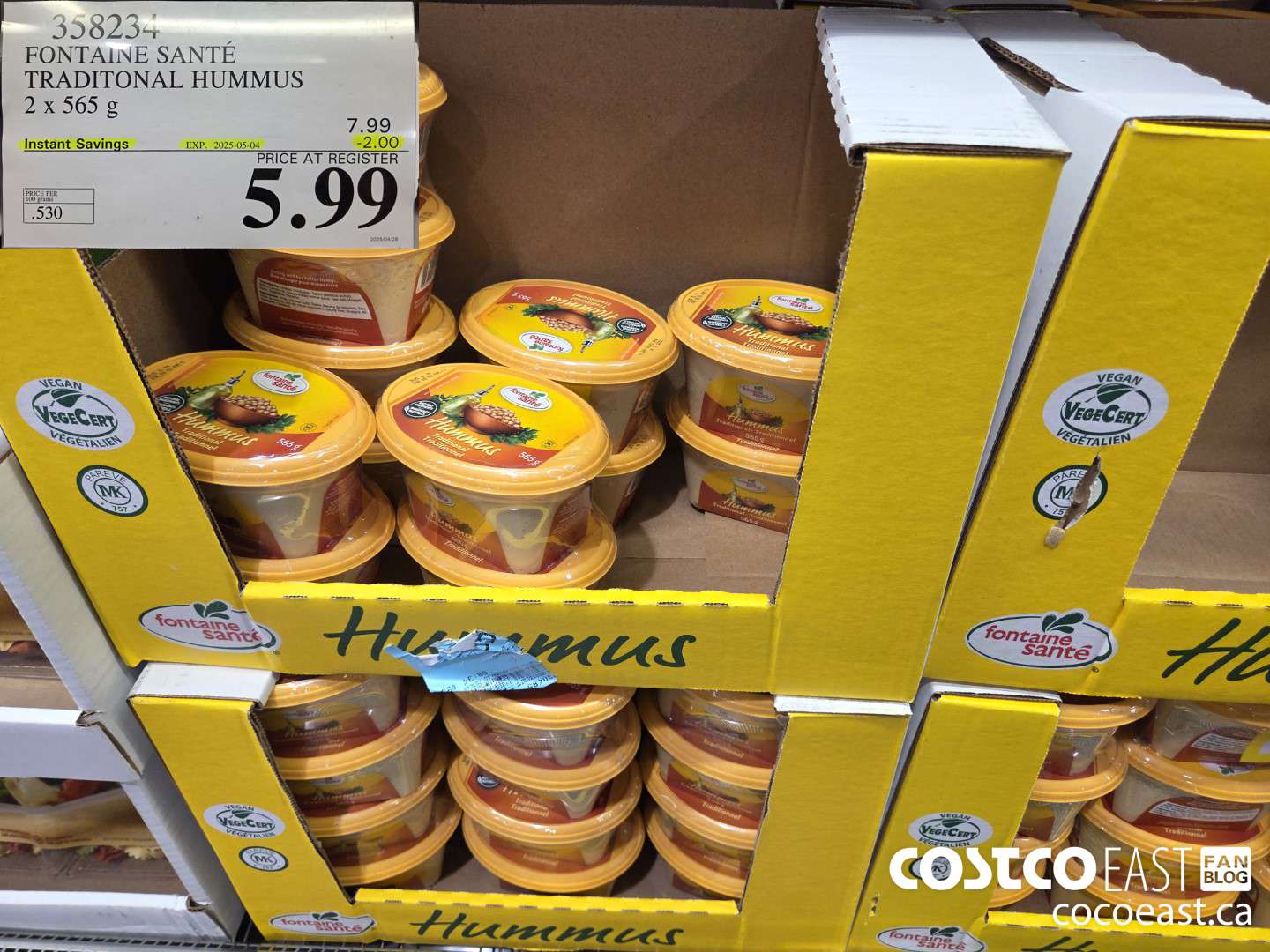 358234 FONTAINE SANTE TRADITIONAL HUMMUS 2x 565 G ($2.00 INSTANT SAVINGS EXPIRES ON 2025-05-04) $5.99