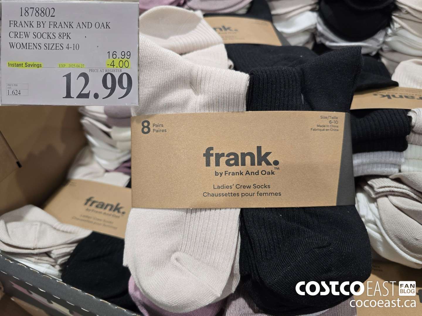 1878802 FRANK BY FRANK AND OAK CREW SOCKS 8PK LADIES SIZES 4-10 ($4.00 INSTANT SAVINGS EXPIRES ON 2025-04-27) $12.99