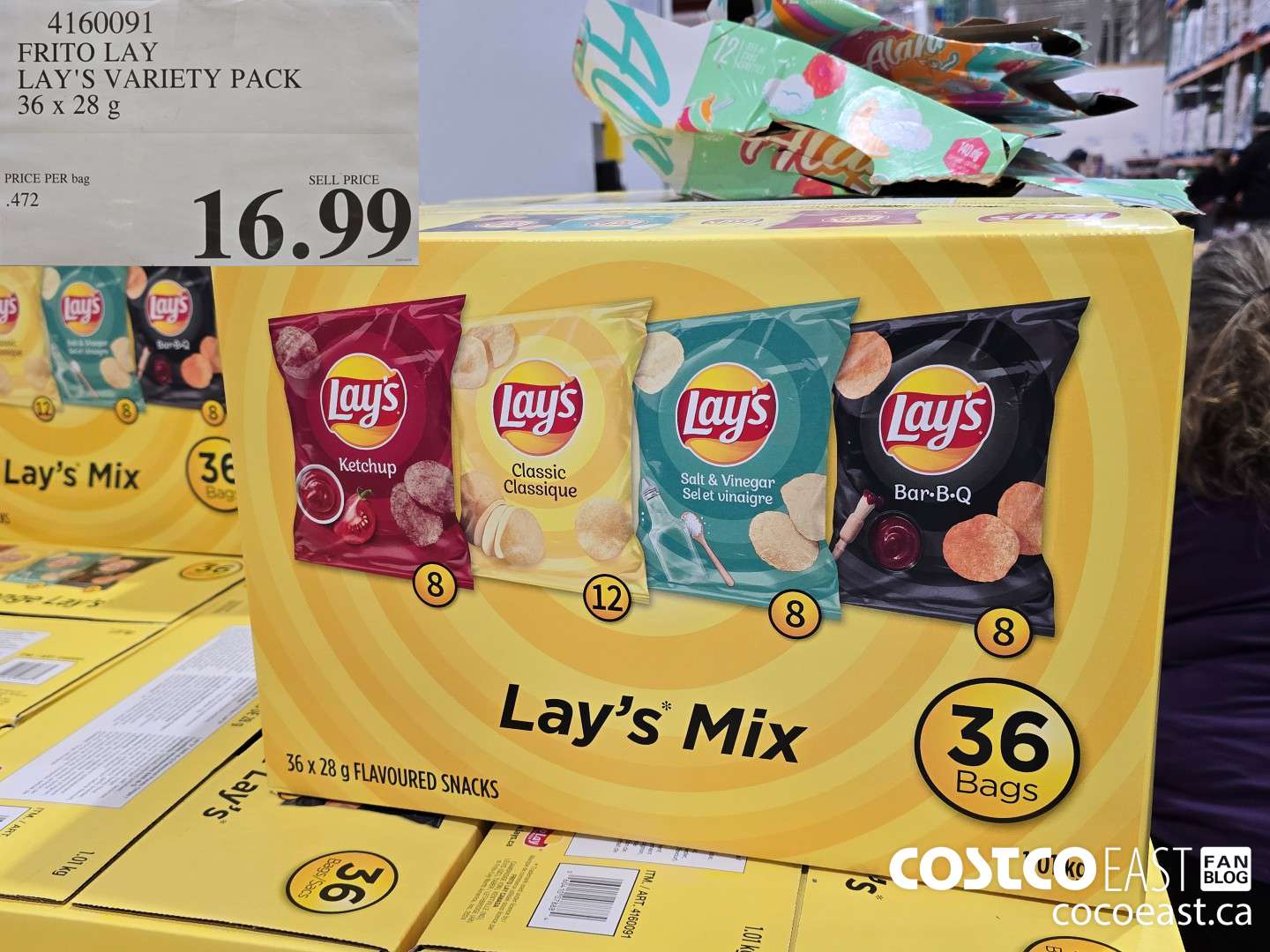 4160091 FRITO LAY LAY'S VARIETY PACK 36 x 28 g $16.99